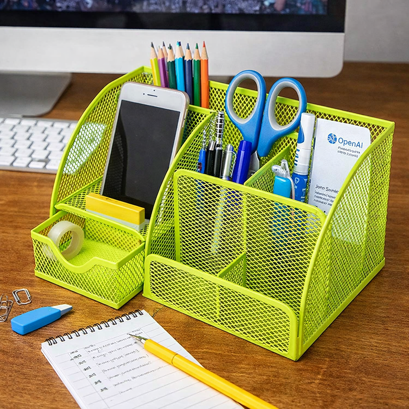 “AnyCraft Light Green Mesh Desk Organizer with Multi‑Compartment Storage for Office & School Supplies”