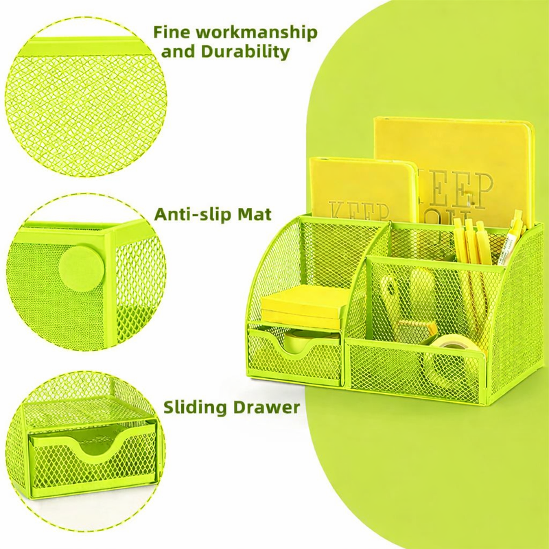 “AnyCraft Light Green Mesh Desk Organizer with Multi‑Compartment Storage for Office & School Supplies”