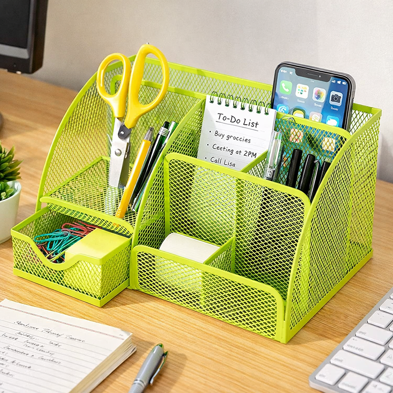 “AnyCraft Light Green Mesh Desk Organizer with Multi‑Compartment Storage for Office & School Supplies”