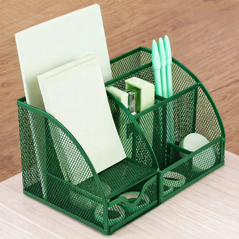 “AnyCraft Dark Green Mesh Desk Organizer with Multi‑Compartment Storage for Office & School Supplies”