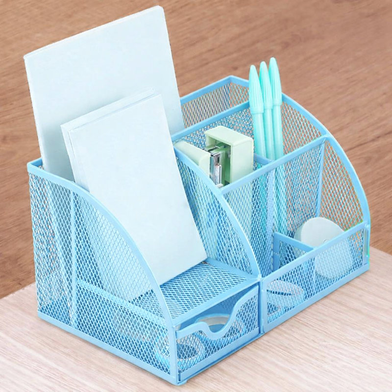 “AnyCraft Blue Mesh Desk Organizer with Multi‑Compartment Storage for Office & School Supplies”