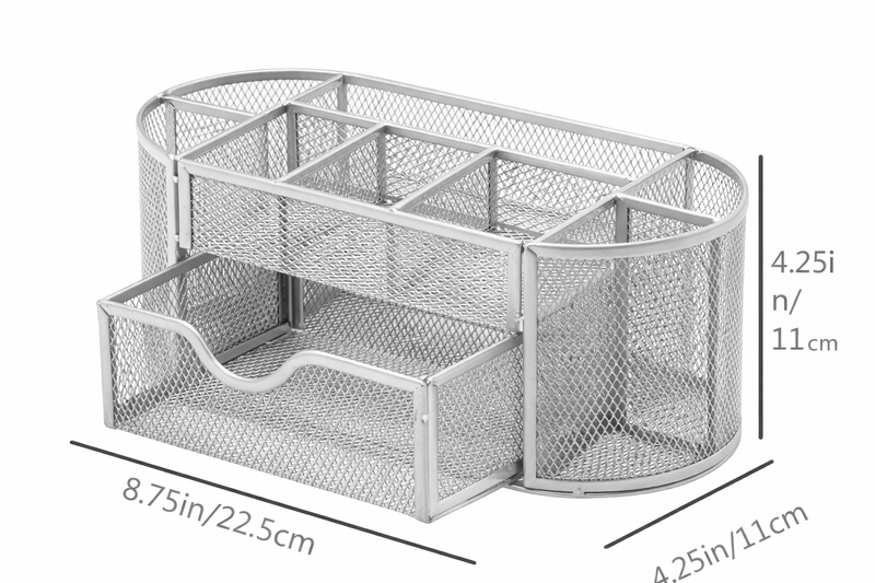 “AnyCraft Silver Metal Mesh Desk Organizer with Large‑Capacity Compartments for Office & School Supplies”