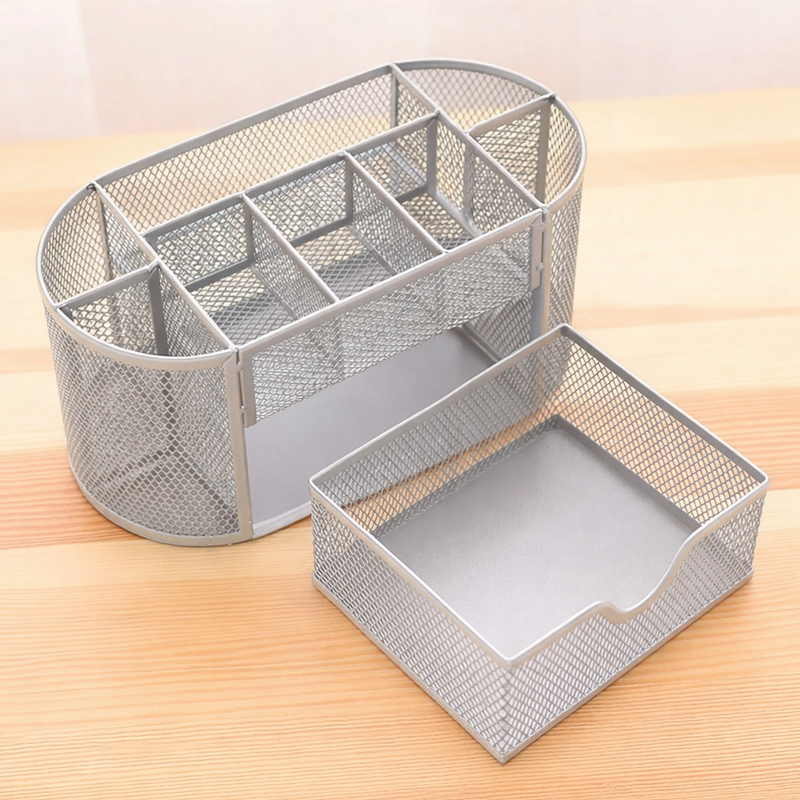 “AnyCraft Silver Metal Mesh Desk Organizer with Large‑Capacity Compartments for Office & School Supplies”