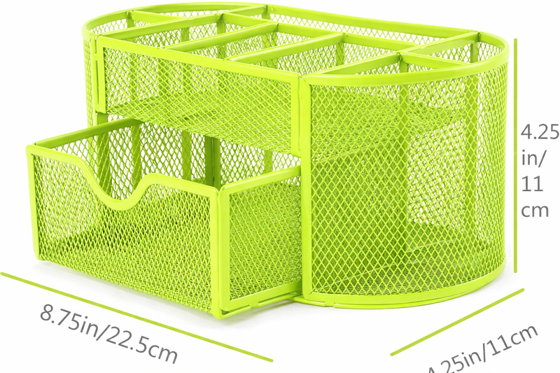“AnyCraft Light Green Metal Mesh Desk Organizer with Large‑Capacity Compartments for Office & School Supplies”
