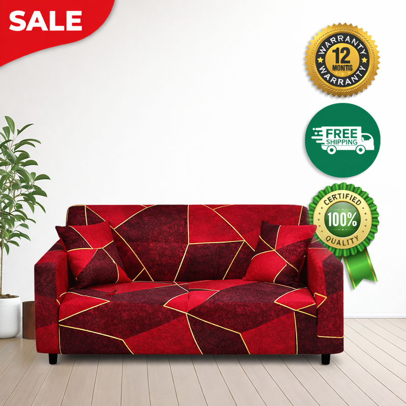 Anyseat 4-Seater Sofa Cover – Red Geometric Style Slipcover for Living Room Chair Protection