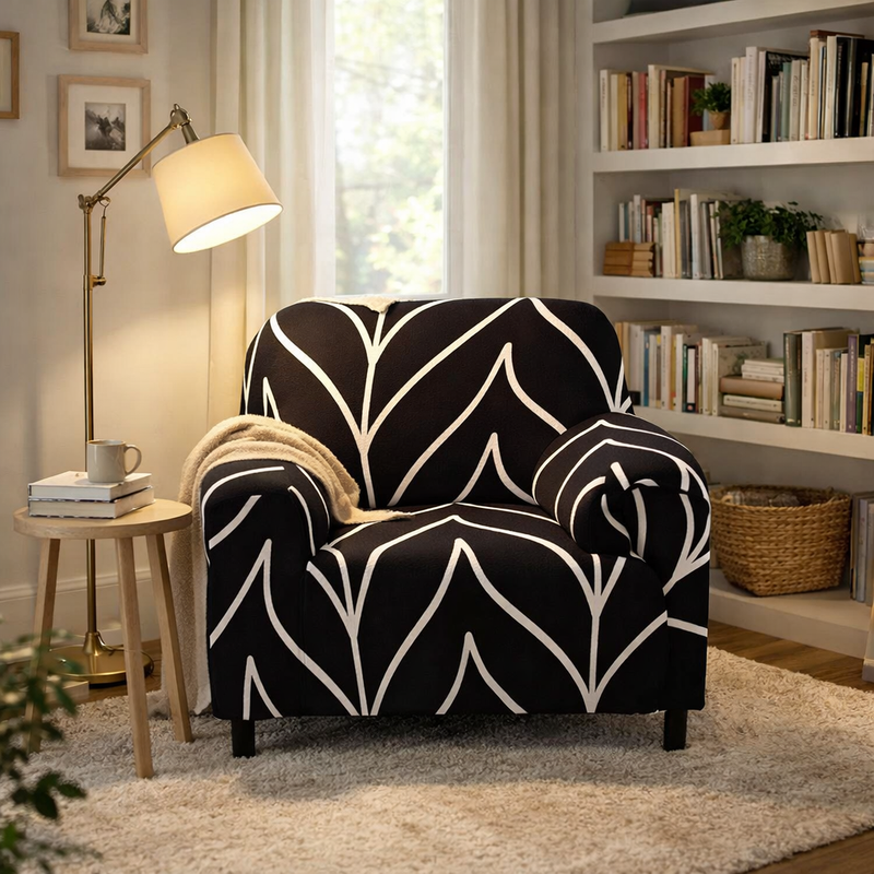 Anyseat 4-Seater Sofa Cover – Black Geometric Style Slipcover for Living Room Chair Protection