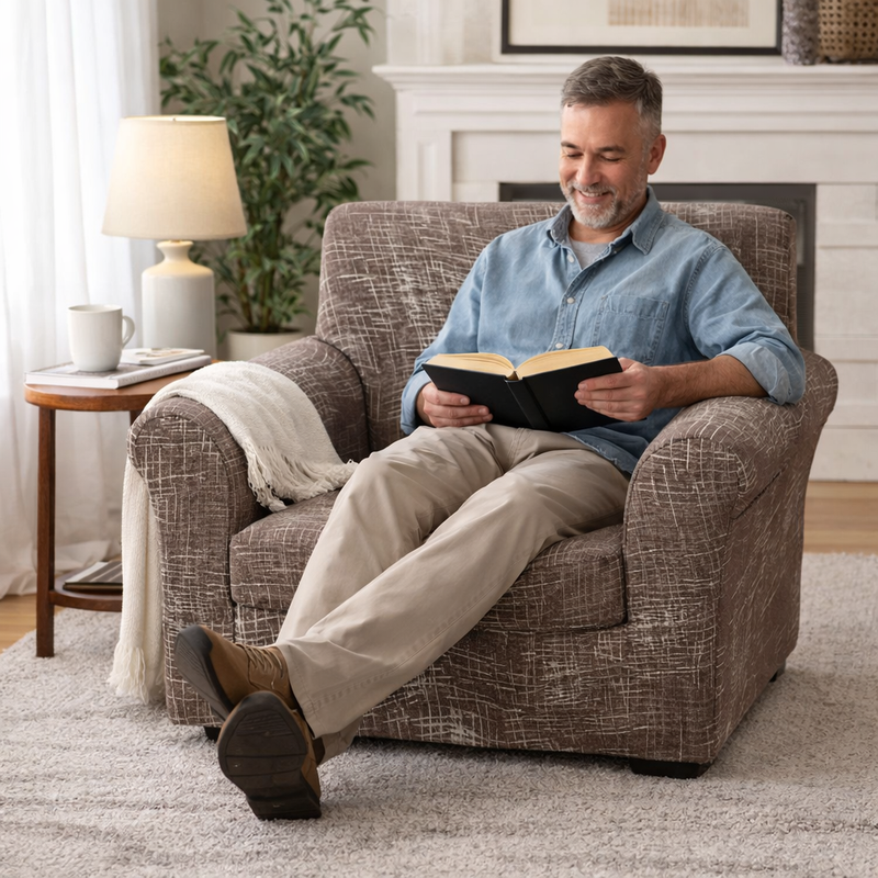Anyseat 4-Seater Sofa Cover – Rustic Brown Geometric Style Slipcover for Living Room Chair Protection