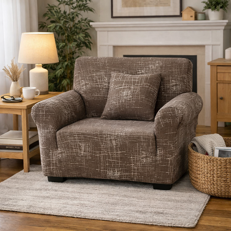 Anyseat 4-Seater Sofa Cover – Rustic Brown Geometric Style Slipcover for Living Room Chair Protection
