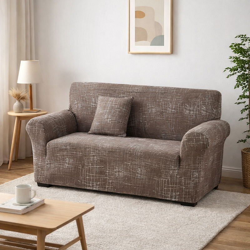 Anyseat 4-Seater Sofa Cover – Rustic Brown Geometric Style Slipcover for Living Room Chair Protection