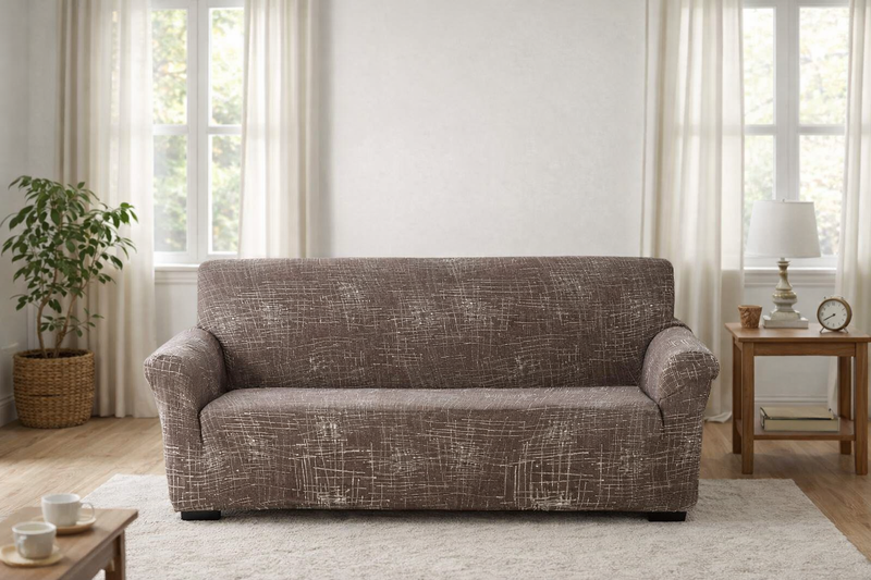 Anyseat 4-Seater Sofa Cover – Rustic Brown Geometric Style Slipcover for Living Room Chair Protection