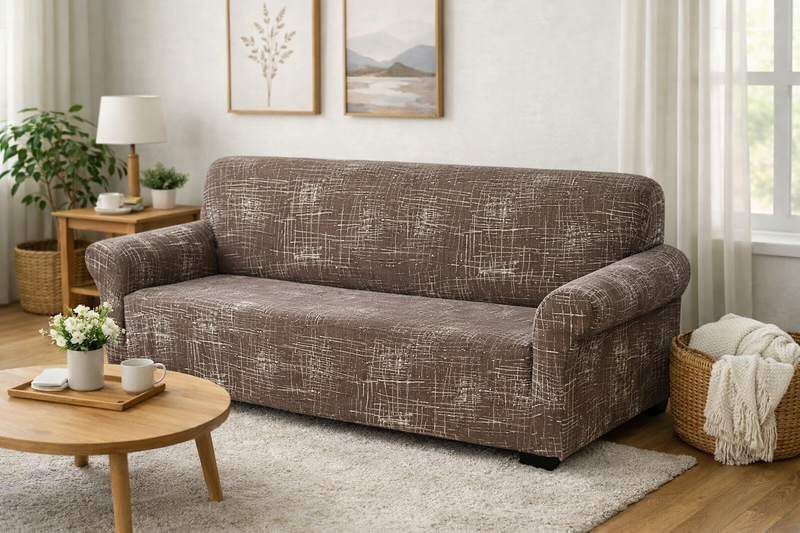 Anyseat 4-Seater Sofa Cover – Rustic Brown Geometric Style Slipcover for Living Room Chair Protection