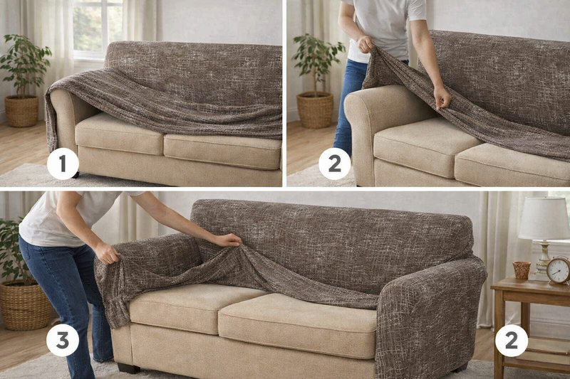 Anyseat 4-Seater Sofa Cover – Rustic Brown Geometric Style Slipcover for Living Room Chair Protection