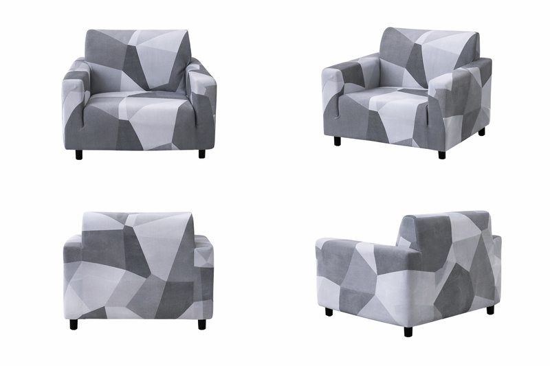 Anyseat White Gray Geometric Style Sofa Cover – Stretchable Slipcover for Living Room Chair Protection