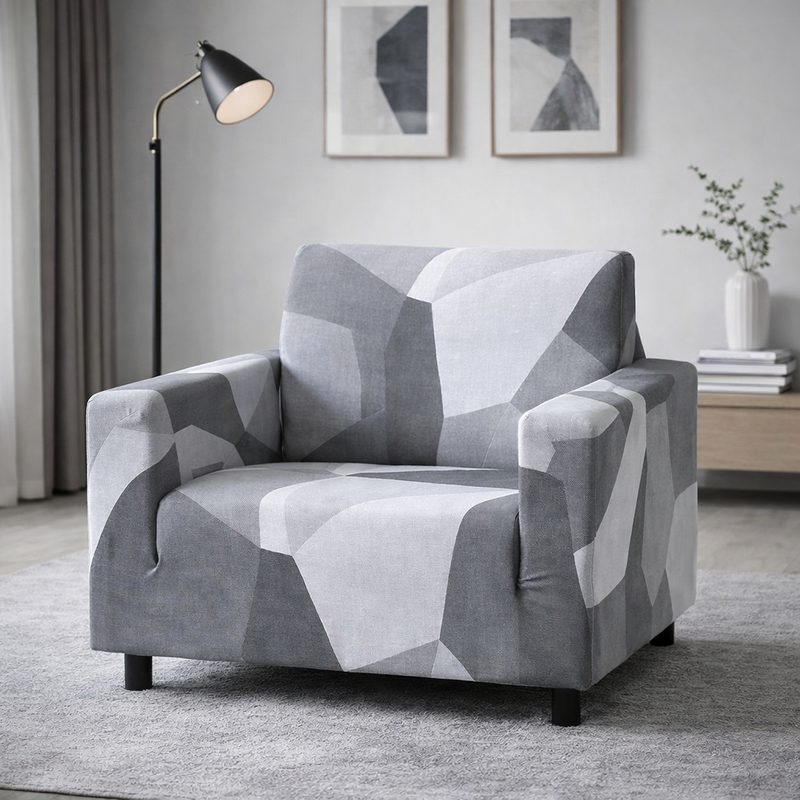 Anyseat White Gray Geometric Style Sofa Cover – Stretchable Slipcover for Living Room Chair Protection
