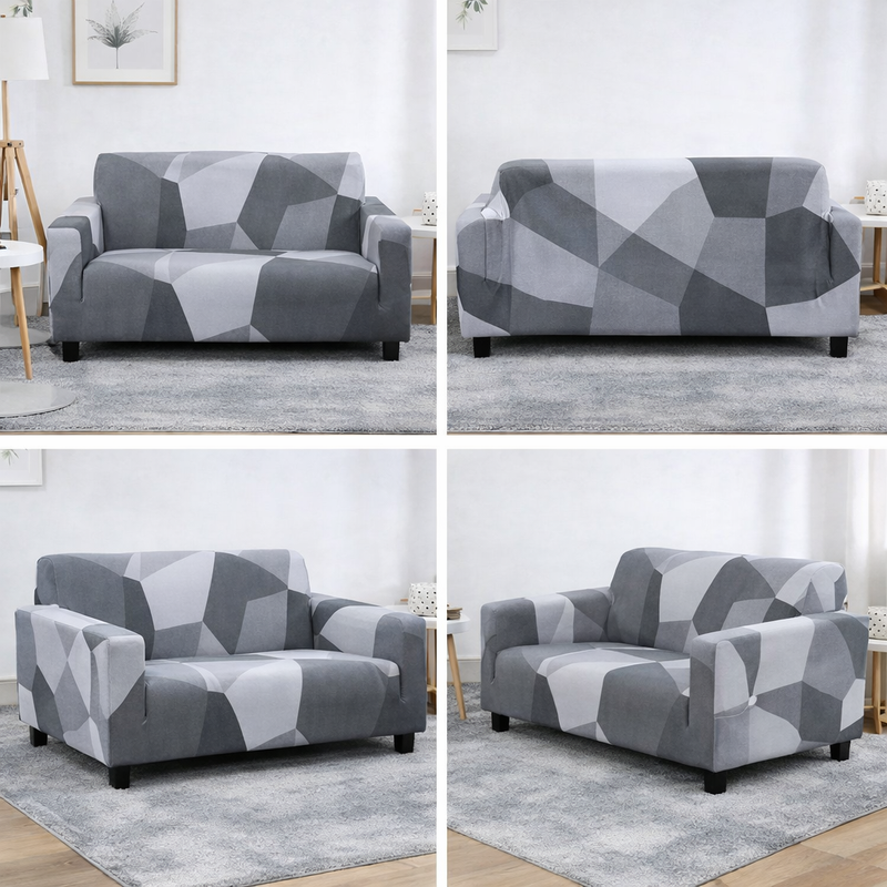 Anyseat White Gray Geometric Style Sofa Cover – Stretchable Slipcover for Living Room Chair Protection