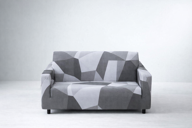 Anyseat White Gray Geometric Pattern Sofa Cover – Stretchable Slipcover for Living Room Chair Protection