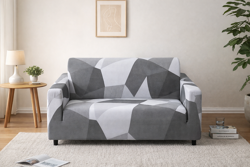Anyseat White Gray Geometric Pattern Sofa Cover – Stretchable Slipcover for Living Room Chair Protection