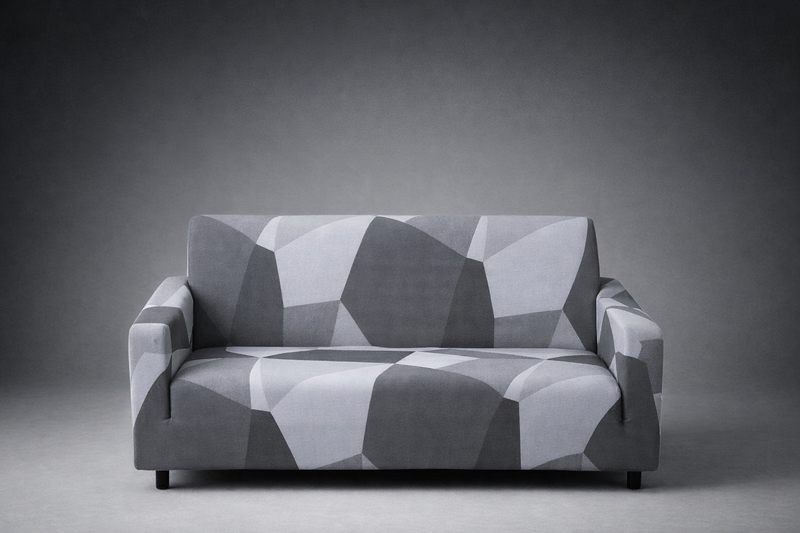 Anyseat White Gray Geometric Style Sofa Cover – Stretchable Slipcover for Living Room Chair Protection