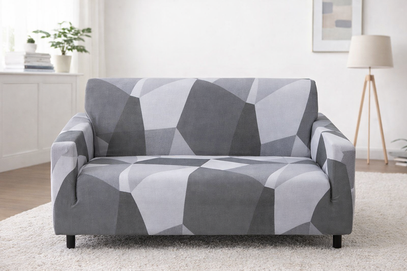 Anyseat White Gray Geometric Style Sofa Cover – Stretchable Slipcover for Living Room Chair Protection