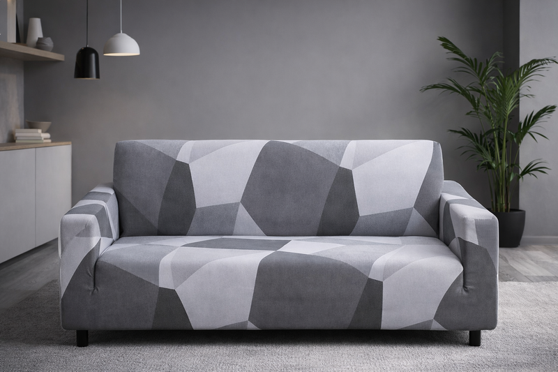Anyseat White Gray Geometric Style Sofa Cover – Stretchable Slipcover for Living Room Chair Protection