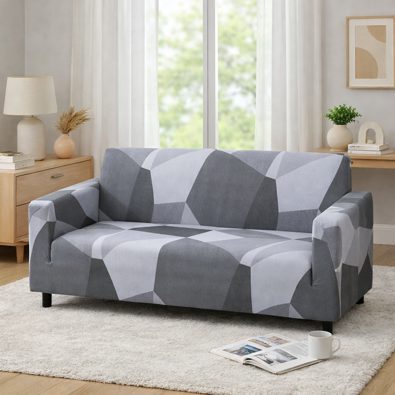 Anyseat White Gray Geometric Style Sofa Cover – Stretchable Slipcover for Living Room Chair Protection