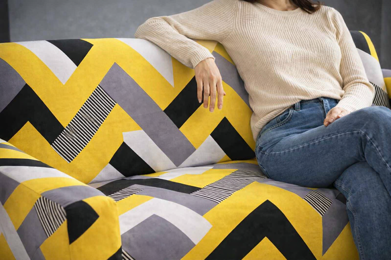 Anyseat 2-Seater Sofa Cover – Yellow Wave Style Slipcover for Living Room Chair Protection