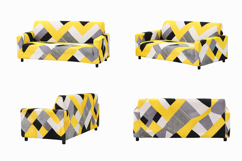 Anyseat 2-Seater Sofa Cover – Yellow Wave Style Slipcover for Living Room Chair Protection