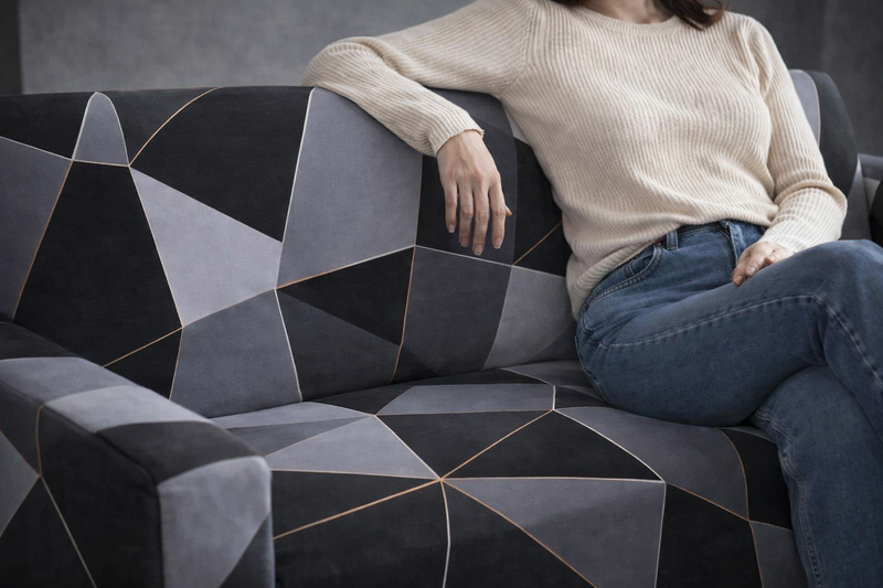Anyseat 4-Seater Sofa Cover – Gray Triangular Geometric Style Slipcover for Living Room Chair Protection