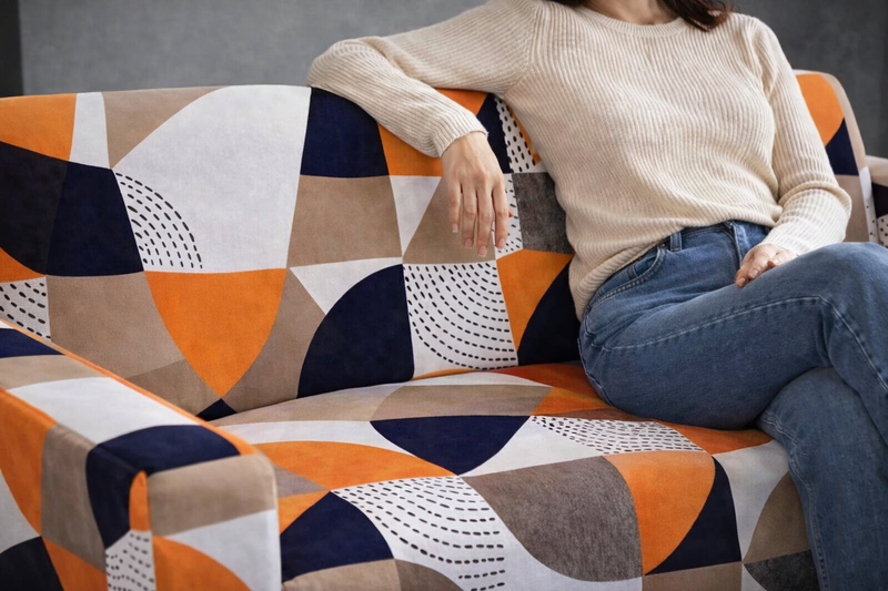 Anyseat 2-Seater Sofa Cover – Orange Geometric Style Slipcover for Living Room Chair Protection