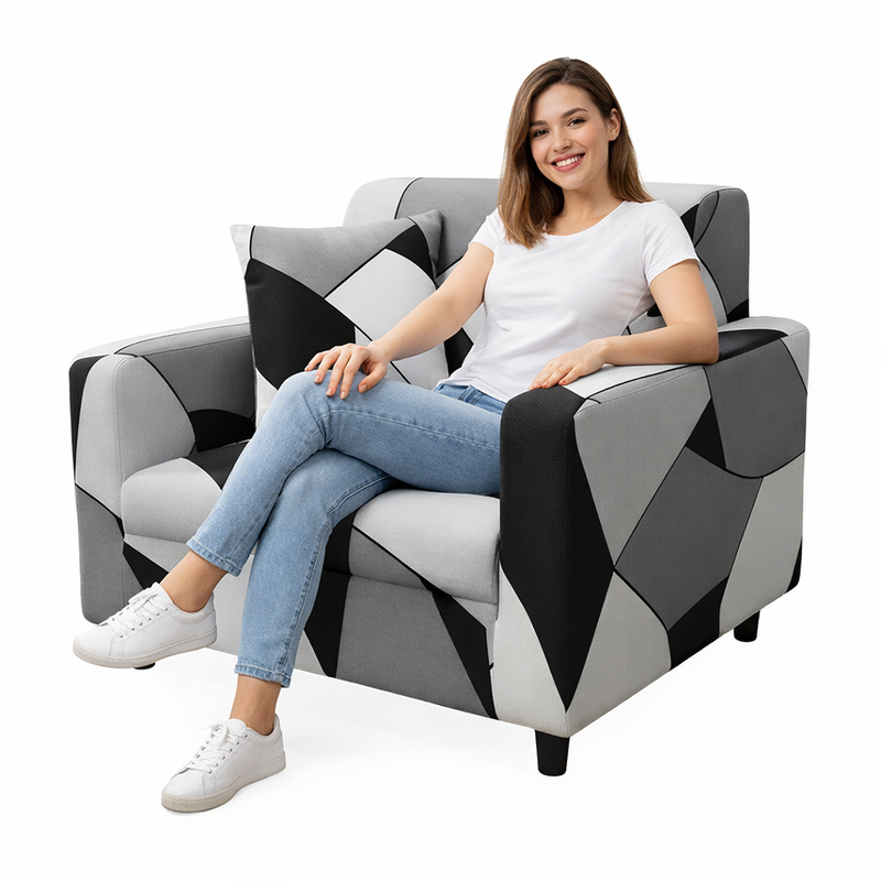 Anyseat 3-Seater Sofa Cover – Black White Geometric Style Slipcover for Living Room Chair Protection