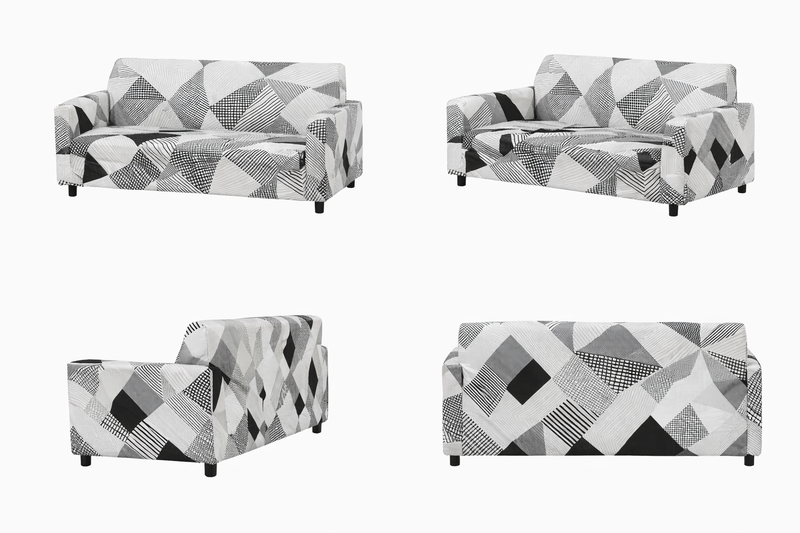 Anyseat 3-Seater Sofa Cover – White Geometric Style Slipcover for Living Room Chair Protection