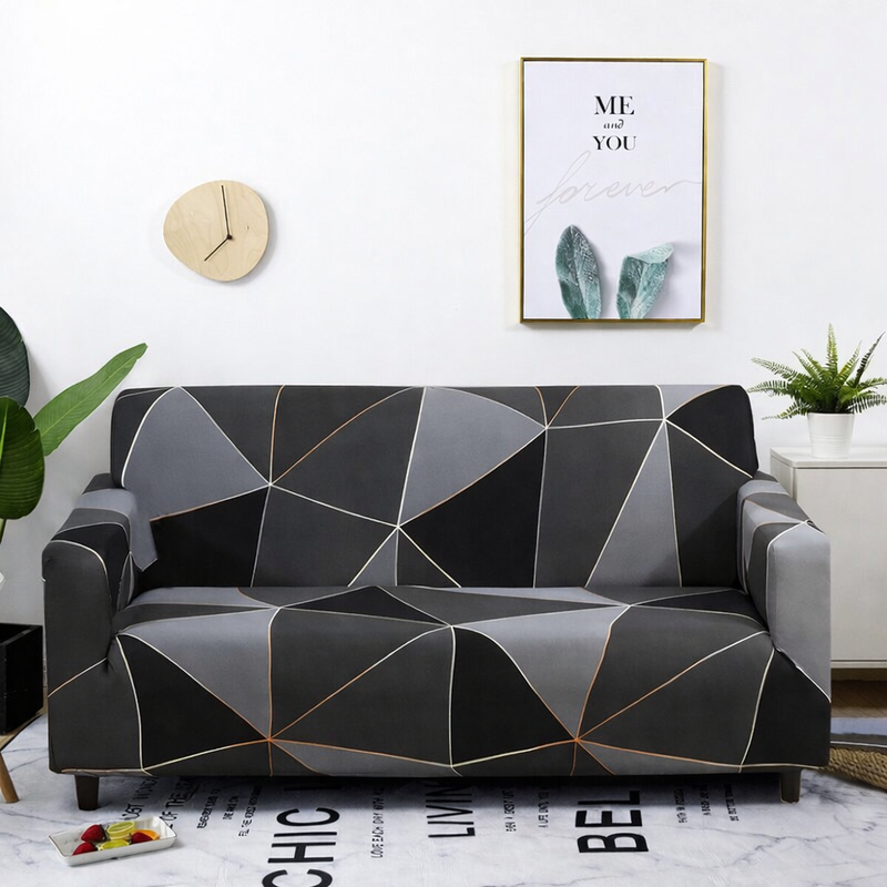 Anyseat 4-Seater Sofa Cover – Gray Triangular Geometric Style Slipcover for Living Room Chair Protection