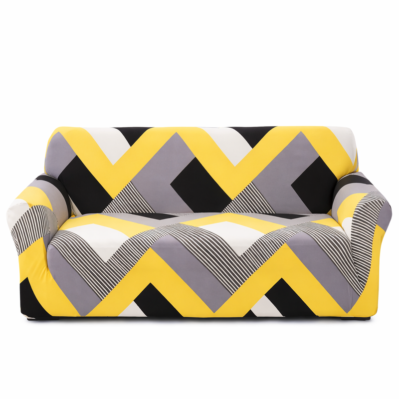 Anyseat 2-Seater Sofa Cover – Yellow Wave Style Slipcover for Living Room Chair Protection