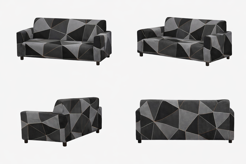 Anyseat 4-Seater Sofa Cover – Gray Triangular Geometric Style Slipcover for Living Room Chair Protection