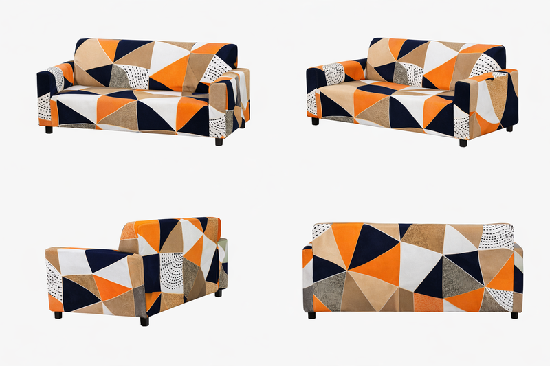 Anyseat 2-Seater Sofa Cover – Orange Geometric Style Slipcover for Living Room Chair Protection