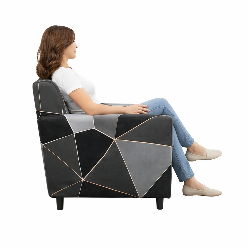 Anyseat 1-Seater Sofa Cover – Gray Triangular Geometric Style Slipcover for Living Room Chair Protection