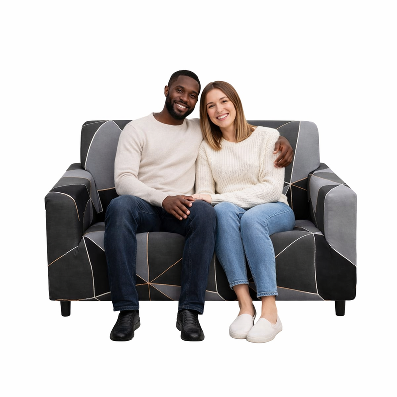 Anyseat 2-Seater Sofa Cover – Gray Triangular Geometric Style Slipcover for Living Room Chair Protection
