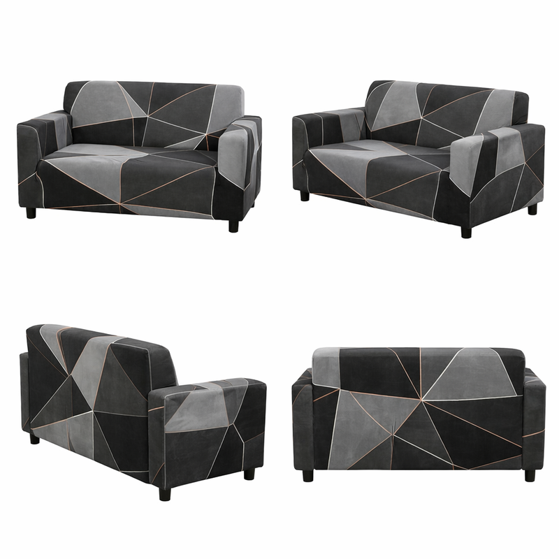 Anyseat 2-Seater Sofa Cover – Gray Triangular Geometric Style Slipcover for Living Room Chair Protection