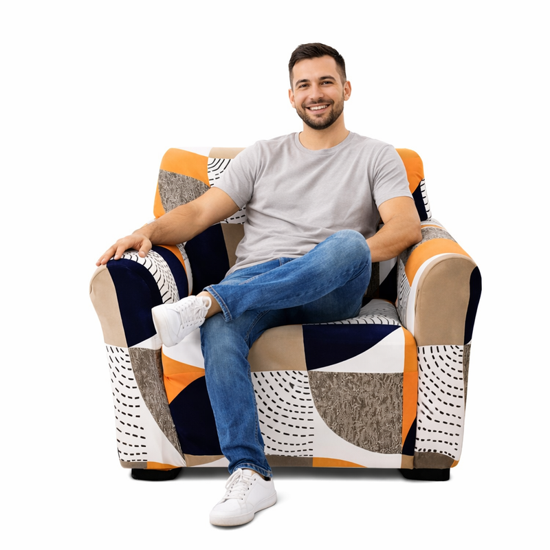Anyseat 1-Seater Sofa Cover – Orange Geometric Style Slipcover for Living Room Chair Protection