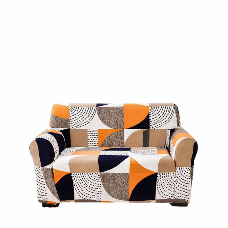 Anyseat 2-Seater Sofa Cover – Orange Geometric Style Slipcover for Living Room Chair Protection