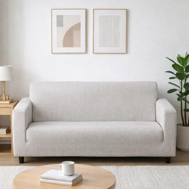 Anyseat 3-Seater Sofa Cover – Plain Dirty White Style Slipcover for Living Room Chair Protection