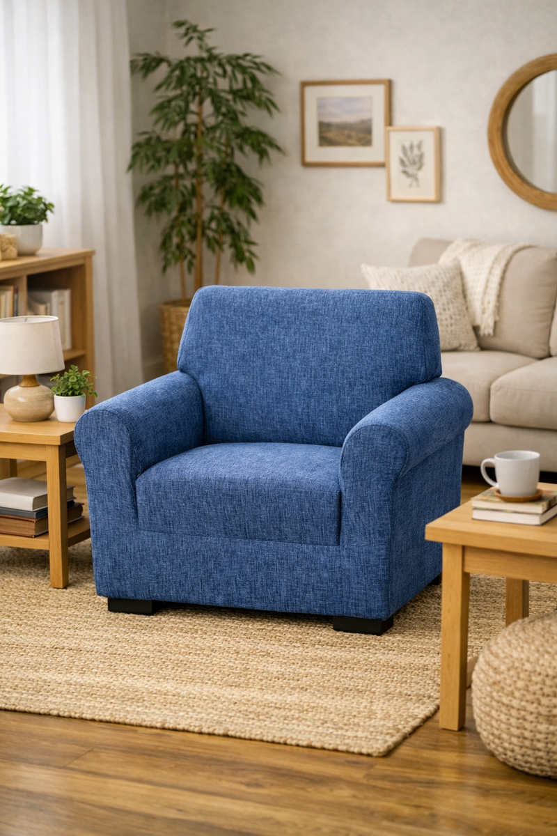 Anyseat 1-Seater Sofa Cover – Plain Blue Style Slipcover for Living Room Chair Protection