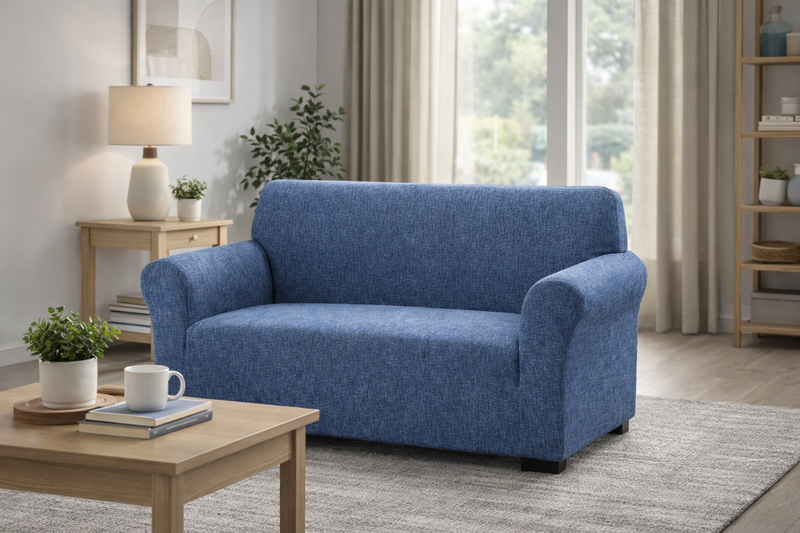 Anyseat 2-Seater Sofa Cover – Plain Blue Style Slipcover for Living Room Chair Protection