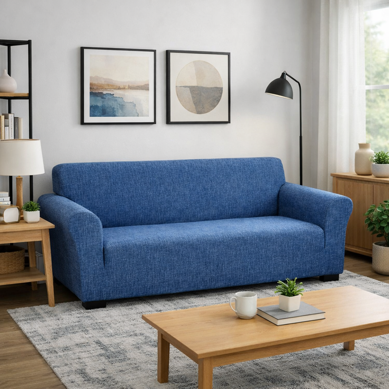 Anyseat 3-Seater Sofa Cover – Plain Blue Style Slipcover for Living Room Chair Protection