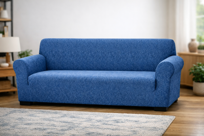 Anyseat 3-Seater Sofa Cover – Plain Blue Style Slipcover for Living Room Chair Protection