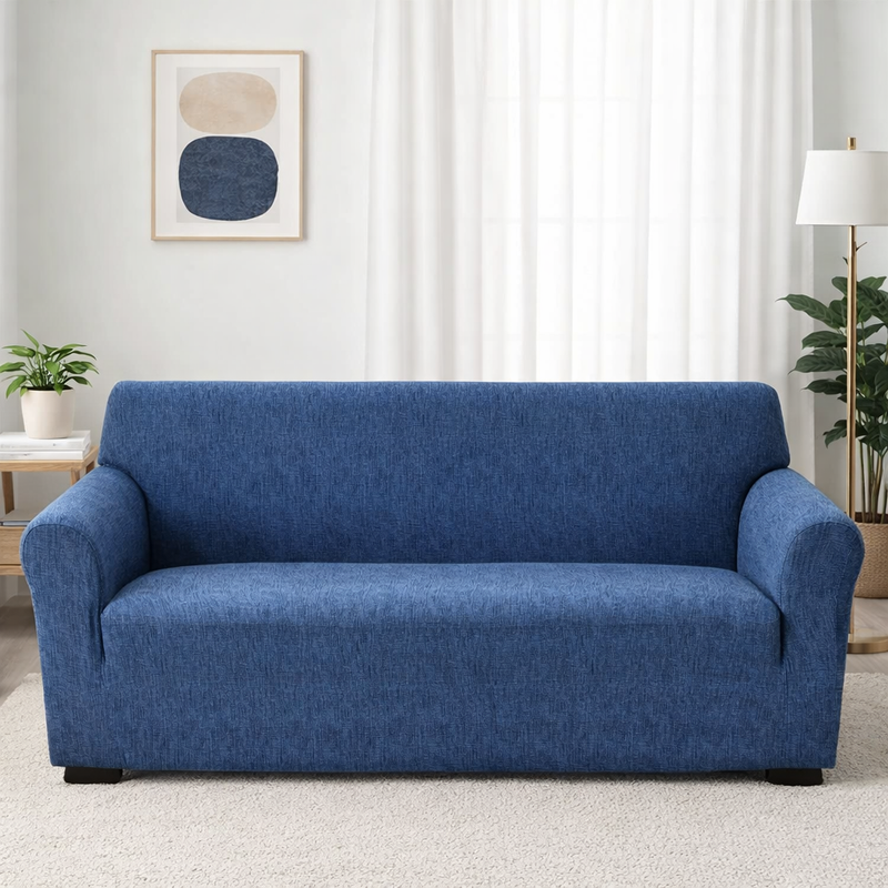 Anyseat 4-Seater Sofa Cover – Plain Blue Style Slipcover for Living Room Chair Protection