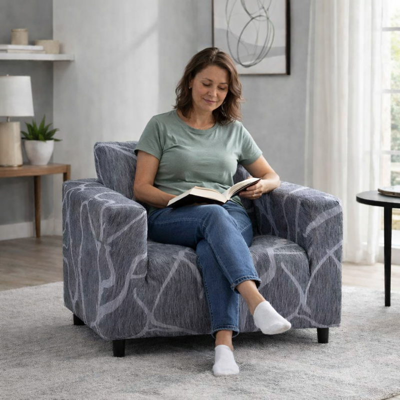 Anyseat Dark Gray Sofa Cover – 1‑Seater Stretchable Slipcover for Living Room Chair Protection