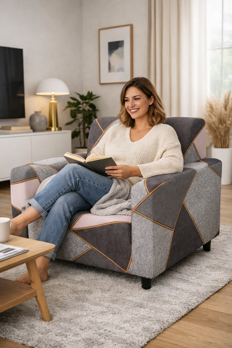 Anyseat 1-Seater Sofa Cover – Gray Pink Style Slipcover for Living Room Chair Protection