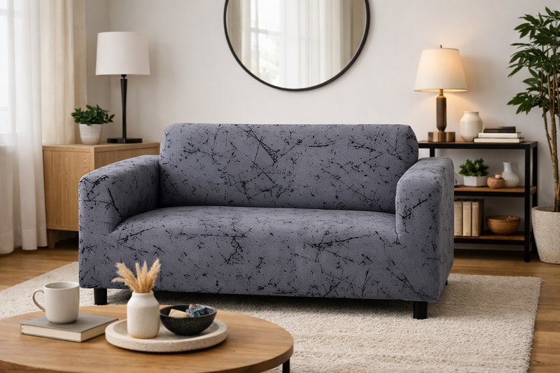 Anyseat 2-Seater Sofa Cover – Marble Gray Style Slipcover for Living Room Chair Protection