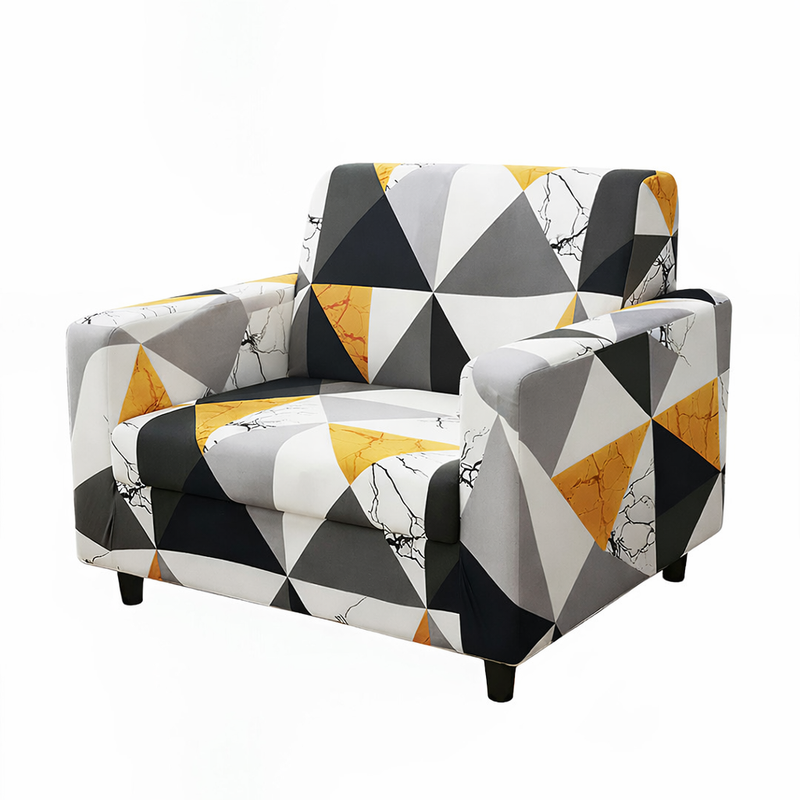 Anyseat 1-Seater Sofa Cover – Yellow White Geometric Style Slipcover for Living Room Chair Protection